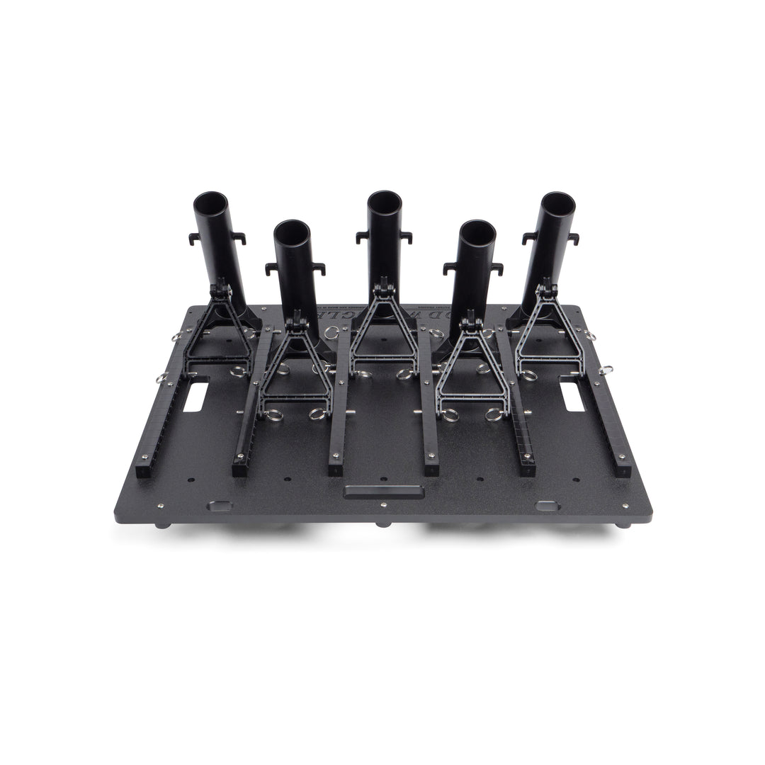 Small fishing rod rack for garage storage, truck transport, and cleaning
