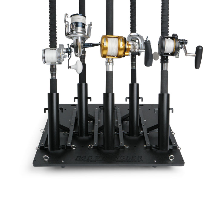 Small fishing rod rack for garage storage, truck transport, and cleaning