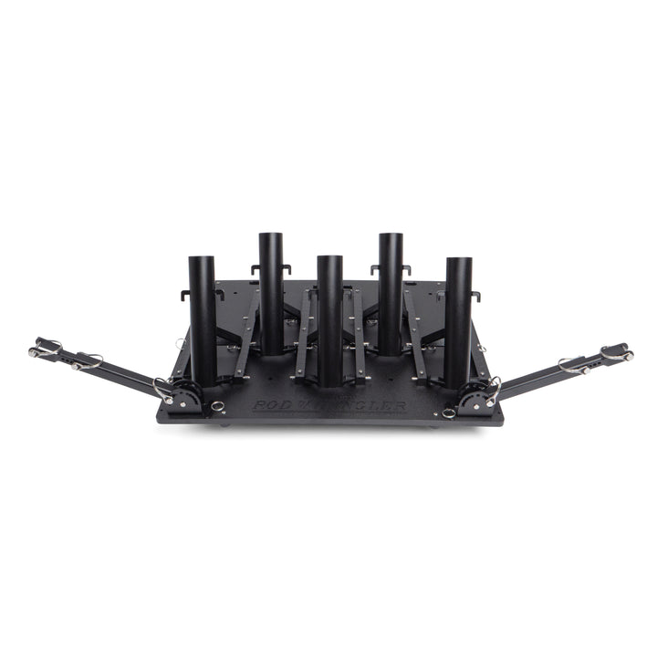 Small fishing rod rack for garage storage, truck transport, and cleaning