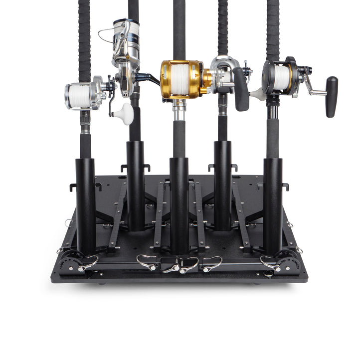 Small fishing rod rack for garage storage, truck transport, and cleaning
